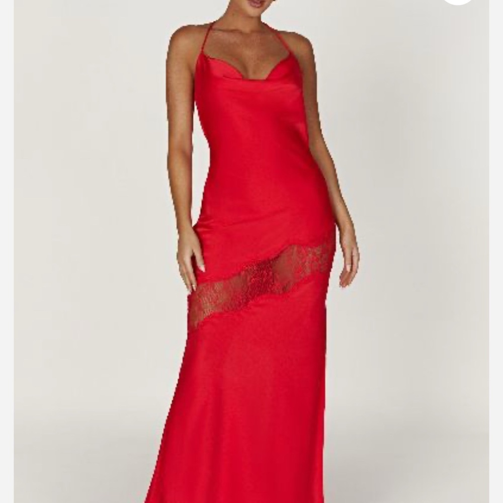 Meshki Red Halter Backless Gown